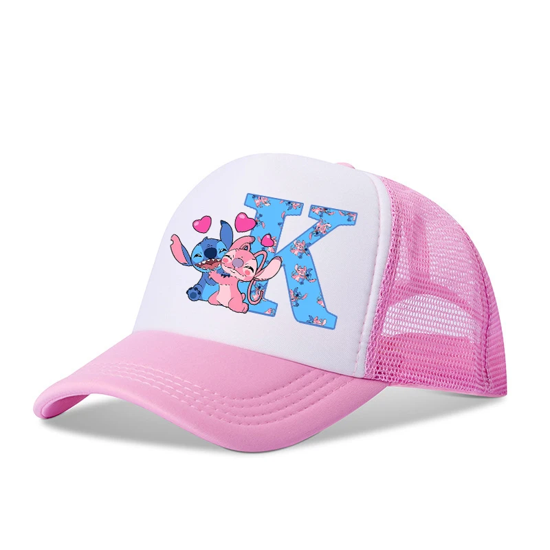 Stitch Disney Ragazzi Ragazze Berretti da baseball Lettere AZ Bambini Estate Cappello in rete traspirante Simpatico cartone animato Anime Sunbonnet