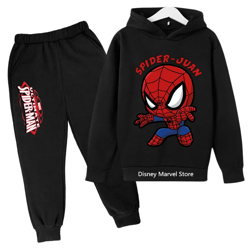 Marvel Q-style Spider-Man Cartoon Print 2024 Hoodie Set with Attached Hood for Boys and Girls - Stylish Casual Apparel for Kids