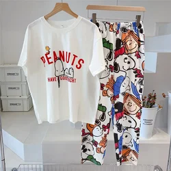 Set Snoopy Cartoon Pajamas Home Clothes Short Sleeved Shorts Set Leisure Anime Cute Girl Gift Birthday Gift for Girlfriend