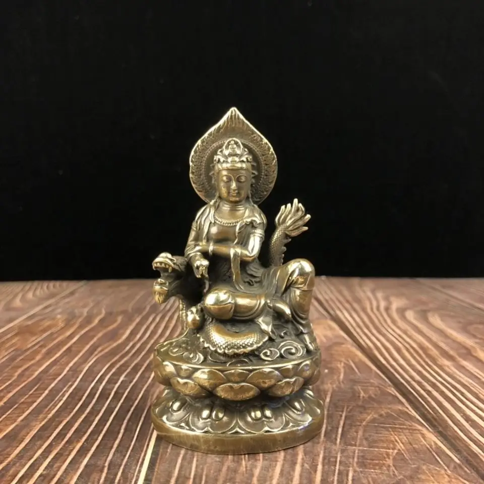 Copper lotus dragon Guanyin Statue Buddhist Buddha Statue Office Home Decor Gift for Desk Ornament