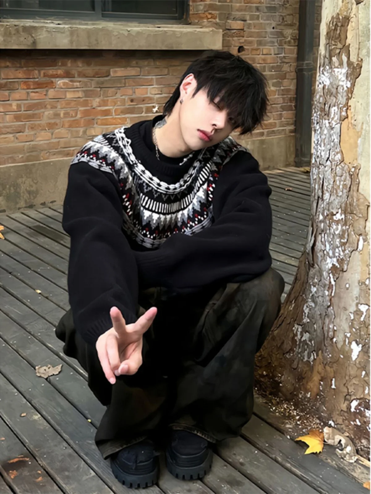 

Мужской вязаный свитер с круглым вырезом, зимний, в винтажном стиле, с бахромой, в американском стиле, для пар, мягкий, удобный, из полиэстера