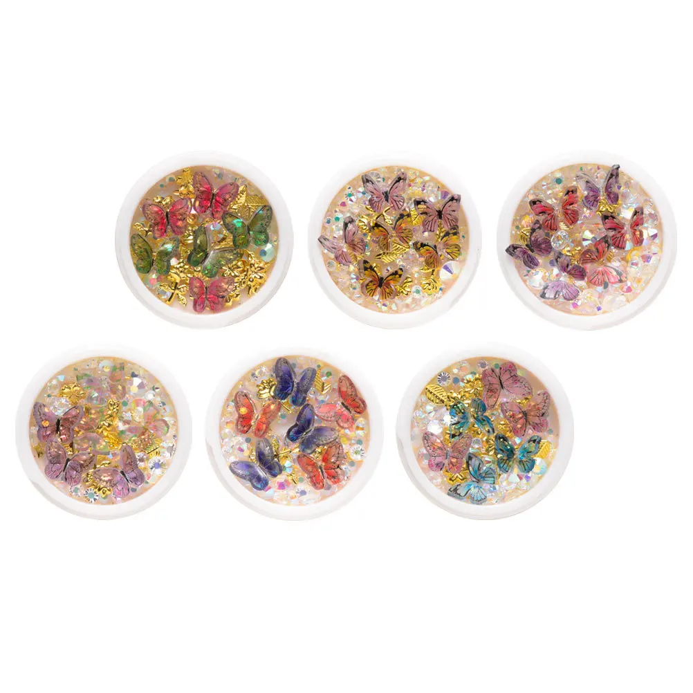 6 boîtes papillons ongles strass Premium manucure charme bricolage Nail Art paillettes décoration manucure charme