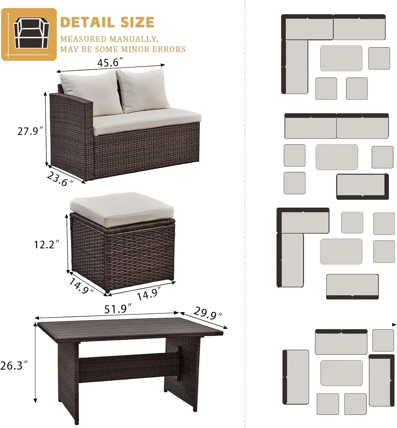 7 Pieces Outdoor Patio Furniture with Dining Table&Chair, All Weather Wicker Conversation Set with Ottoman