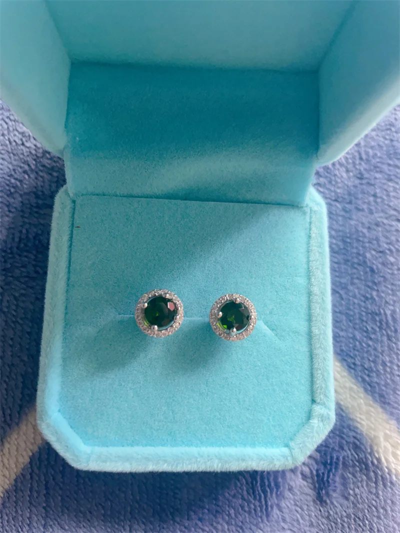 Round cut 5.0mm Chrome Diopside 925 Sterling Silver Stud Earrings Natural Gemstone Fine Elegant Women Jewelry for Gift