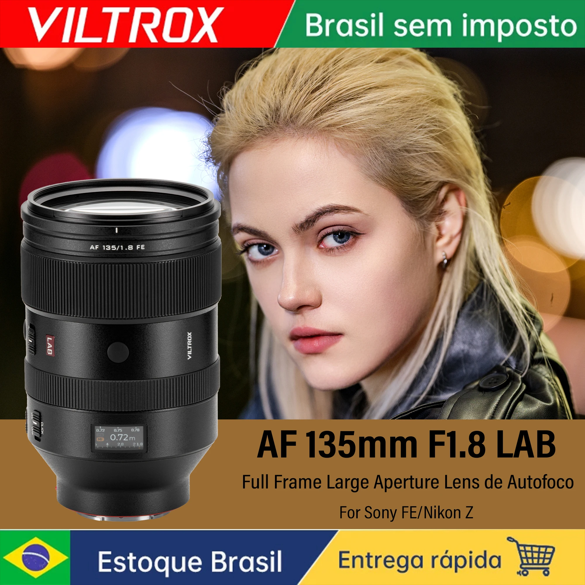 Viltrox AF 135mm F1.8 LAB Full Frame Auto Focus Lente de câmera de abertura grande para Sony FE Nikon Z montar câmeras a7CR a7C a7IV a7III a7II a7RV a1 ZVE1 a9III FX6 FX3 retrato de varredura de rua Lente de câmera