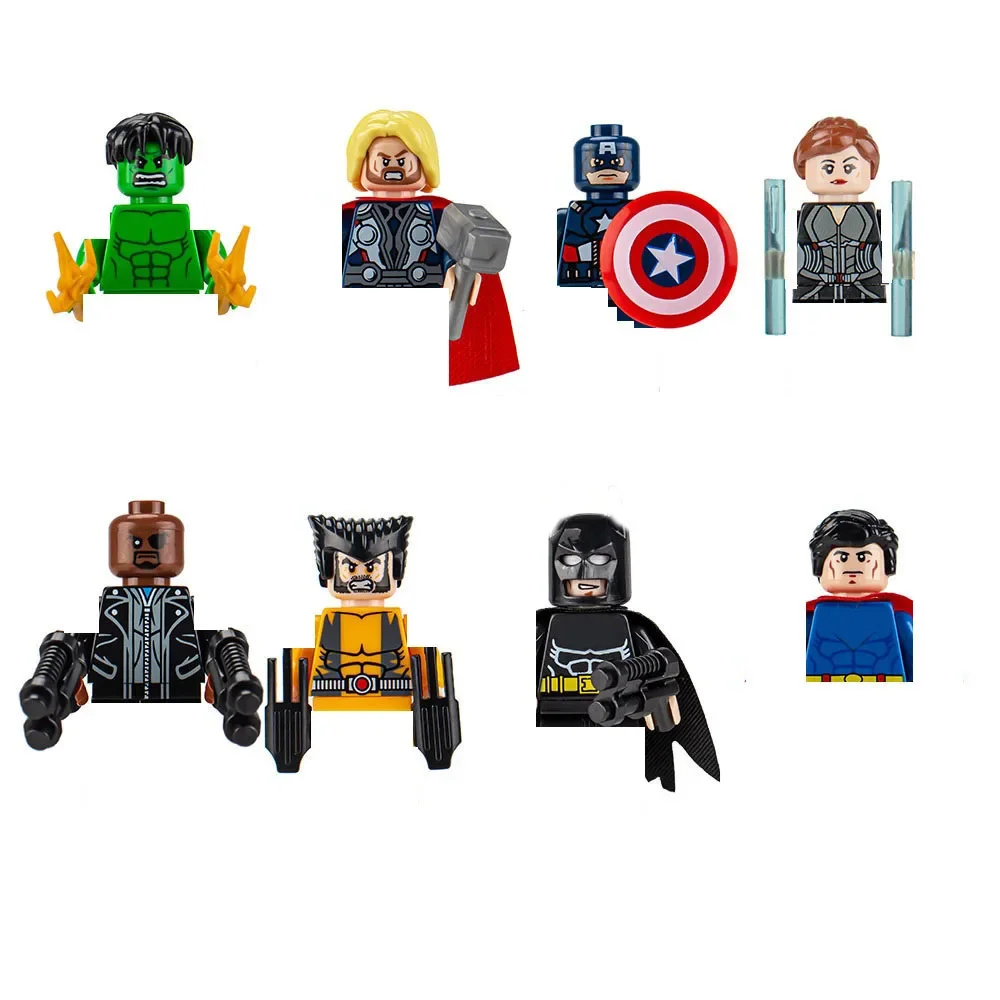 8-piece Set of Mini Building Block Figurines, Marvel Anime Figure, Superhero DIY Puzzle Block Toys, Hand Made Children\'s Gifts