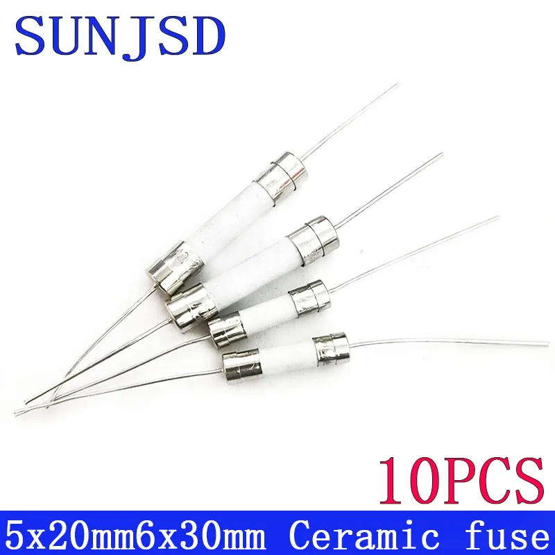 10Pcs Fast Break Ceramic Fuse With a pin 5X20MM 6x30mm 250V 0.5A 1A 2A 3.15A 4A 5A 6.3A 8A 10A 12A 15A 20A 25A 30A SUNJSD