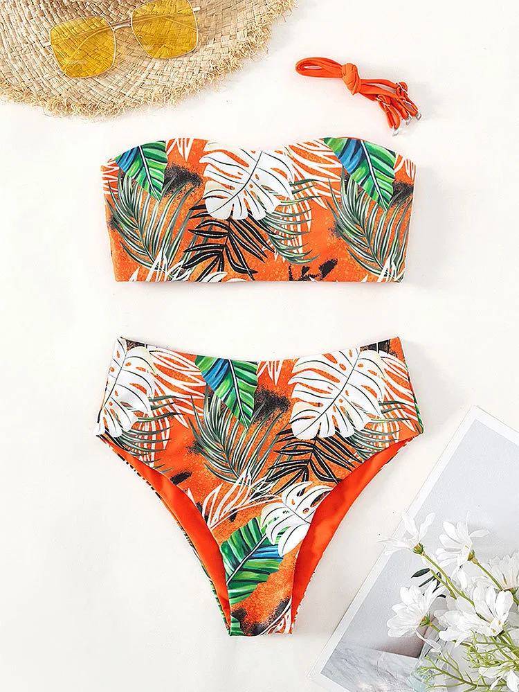 

Beach Resort Sexy Bra Two-Piece Swimsuit Printed High Waist Slim Swimwear Women's Fashion Bikinis Suit Bikini 2023 Beachwear