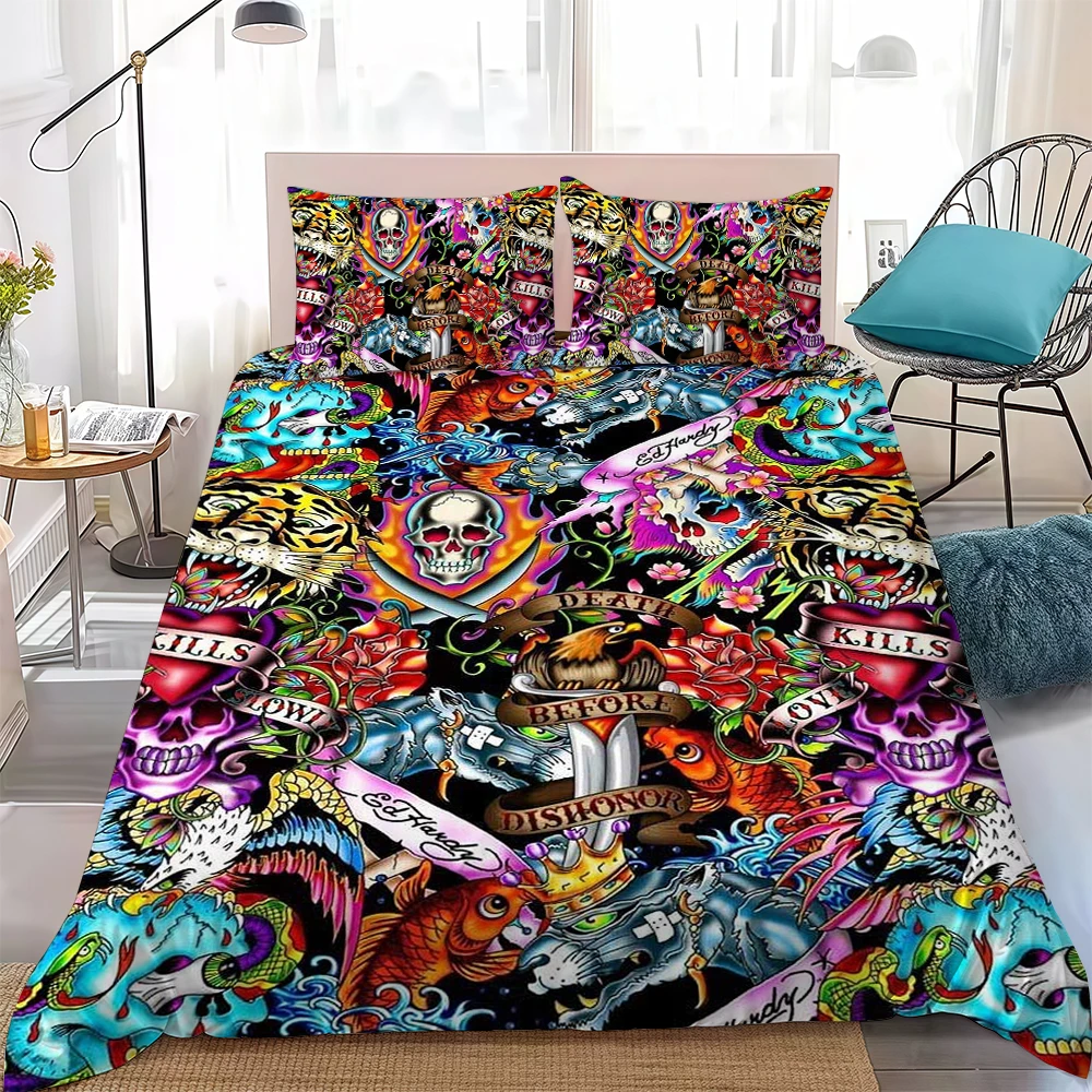 Fashion E-Ed H-Hardy Duvet Cover Set Home Style Bedding Soft Laundry Cotton Bed 3 Piece Set Student Dormitory Gift view 4