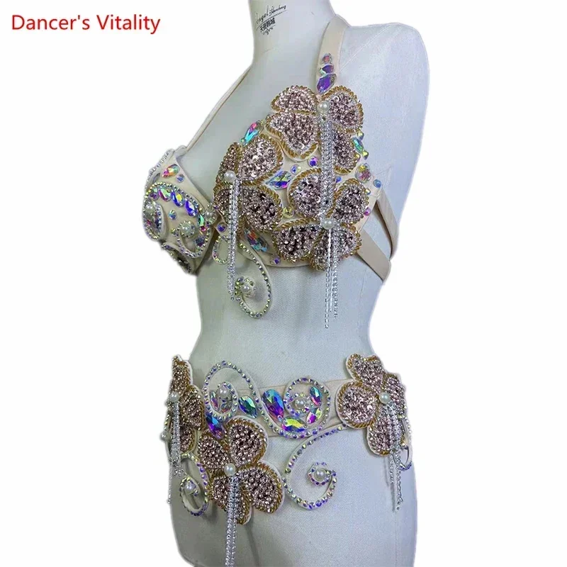 Belly Dance Costume Suit Women Customsized Hand Made Bra+belt 2pcs Girl\'s Oriental Belly Dancing Belt Competitoin Suit