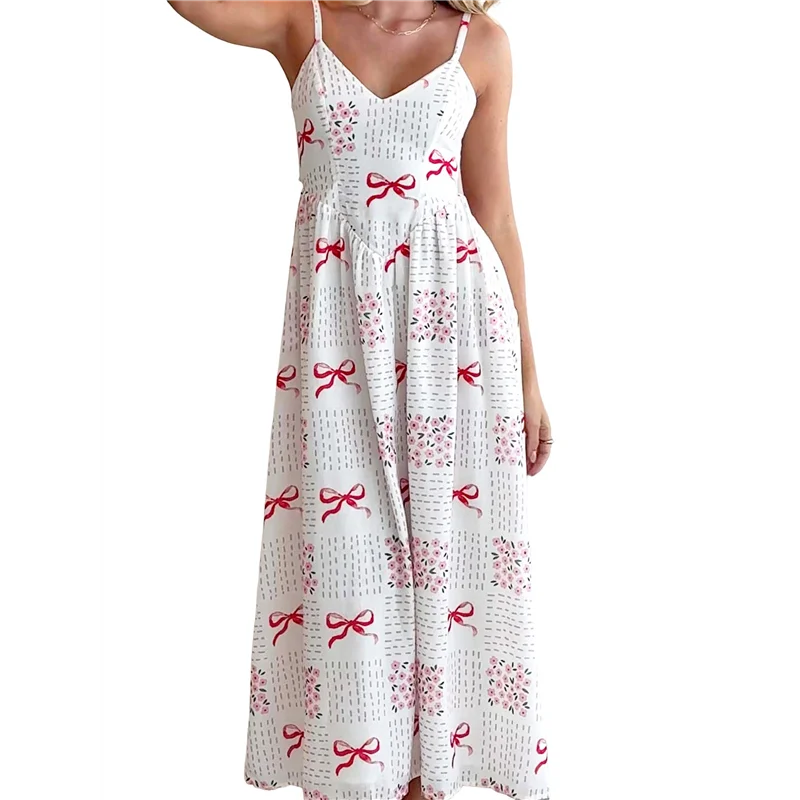 A83F-Vestido largo de verano para mujer, sin mangas, floral, ahumado, boho, playa, vestido largo