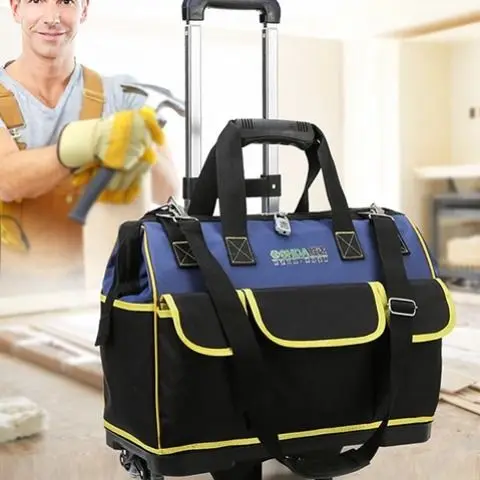 2023 Canvas Large-capacity Carpenter Electrician Hardware Storage Multi-function Plastic Bottom Pull Rod Tool Box with Wheels