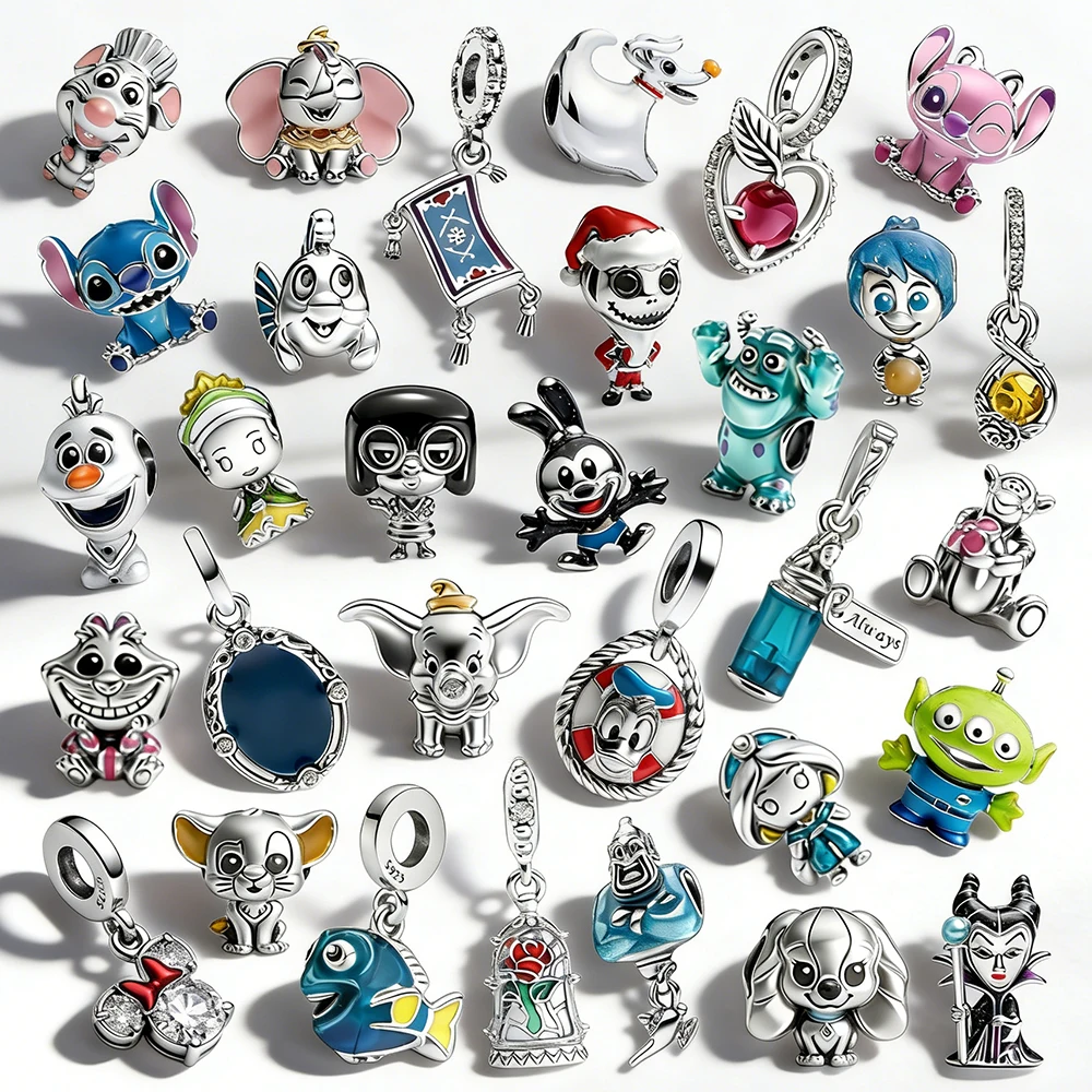 

DISNEY 925 Sterling Silver Beads Stitch Dumbo Frozen Alice's Adventures in Wonderland Charms fit Bracelets Women DIY Jewelry