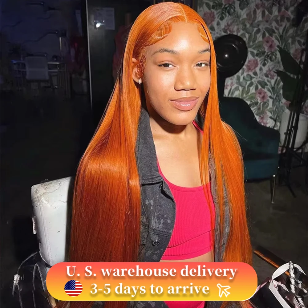

36 30Inch Orange Ginger 13x6 Hd Lace Frontal Colored Human Hair Wigs Straight Lace Front Wig Human Hair 100% Real Wigs For Women