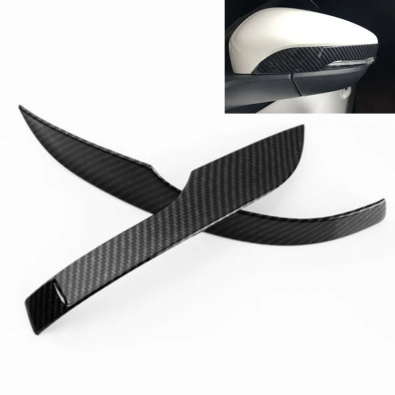 2 Pcs Black/Silver Car Rearview Mirror Lower Streamer Strip Trim Cover ABS Carbon Fiber Look Decoration For Ford Focus 2019 2020