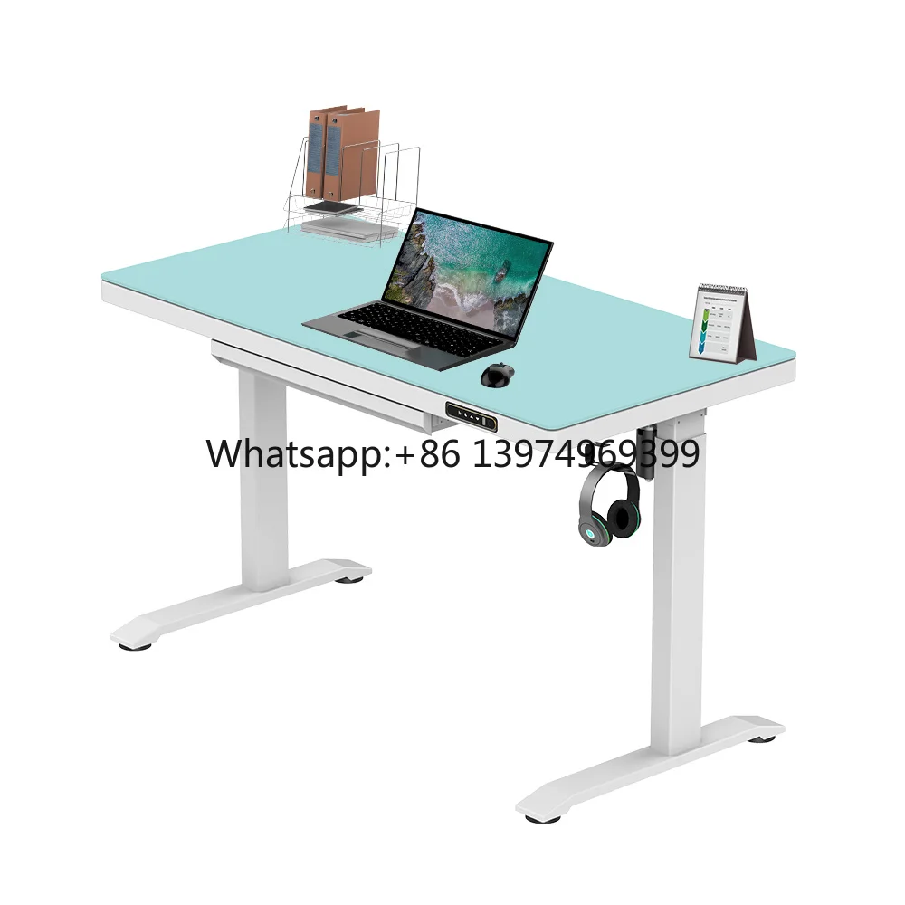 Electric Height Adjustable Tables With Drawer Rising Lifting Metal Frame Office Furniture Standing Desk With Tempered Glass Top