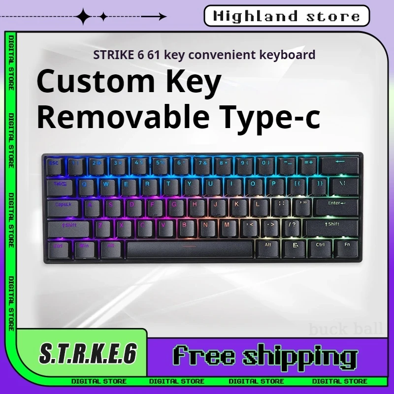 

MADCATZ S.T.R.K.E.6 Wired Keyboard Mechanical Keyboard 61 Keys RGB Light Hot Swap Full Key No Impact Esports Gamer Keyboard Gift