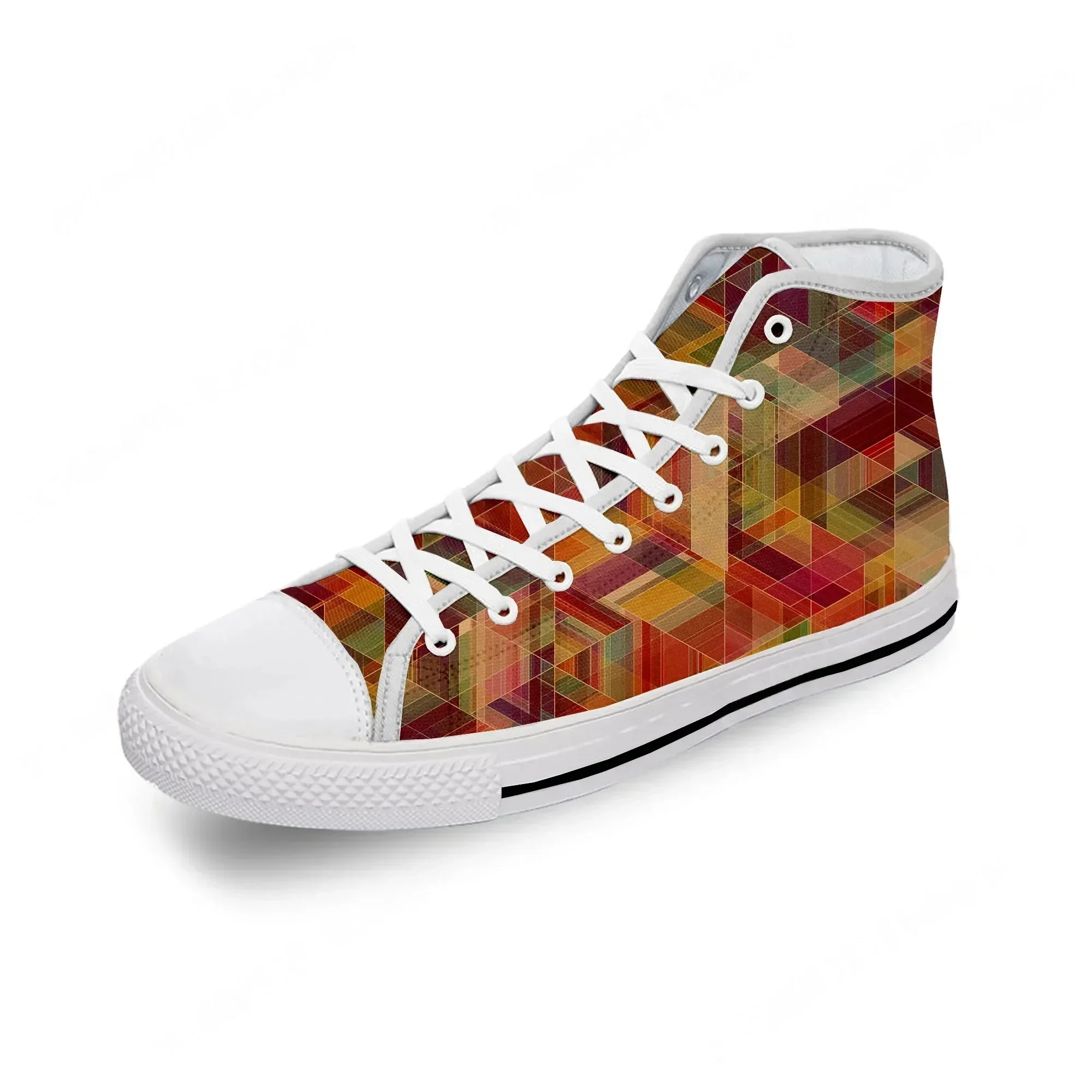 

Multicolor Geometry Color White Cloth Fashion 3D Print High Top Canvas Shoes Men Women Lightweight Breathable Sneakers