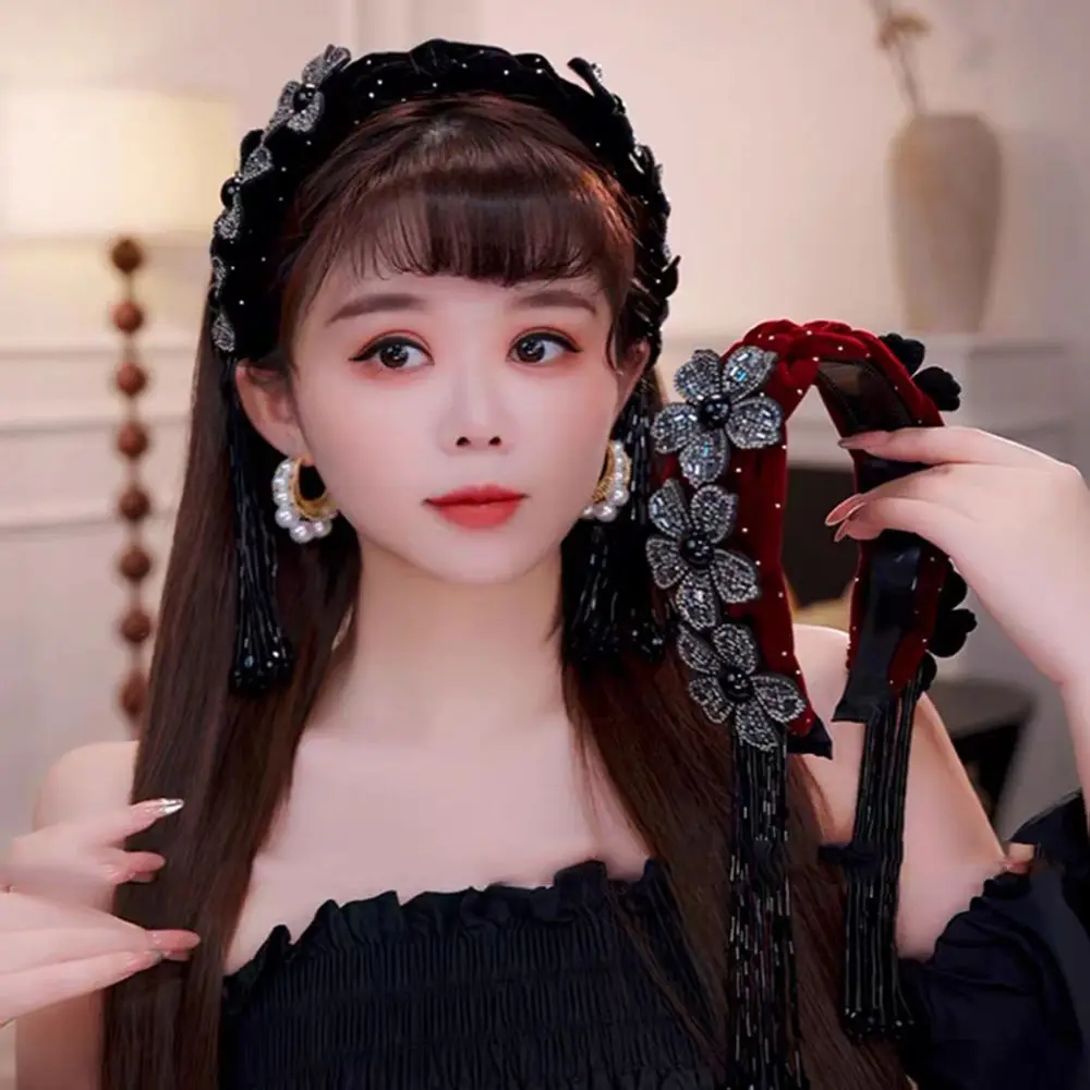

Korean Style Braid Flower Hair Hoop Exquisite Sweet Wide Hair Band Shiny Light Luxury Party Celebration Tiara Women Accessories