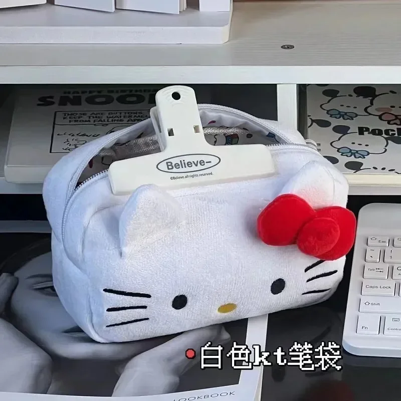 Cute Hello Kitty Plush Pencil Case Cartoon Anime Cosmetic Storage Bag Kawaii Large Capacity Girl Birthday Stationery  Gifts