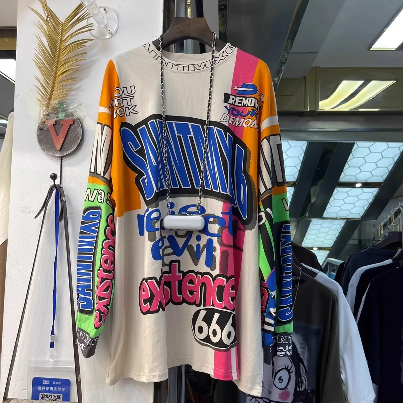 

Oversized clothes Spring new style printed fashion graffiti Maillard top women's long sleeve T-shirt