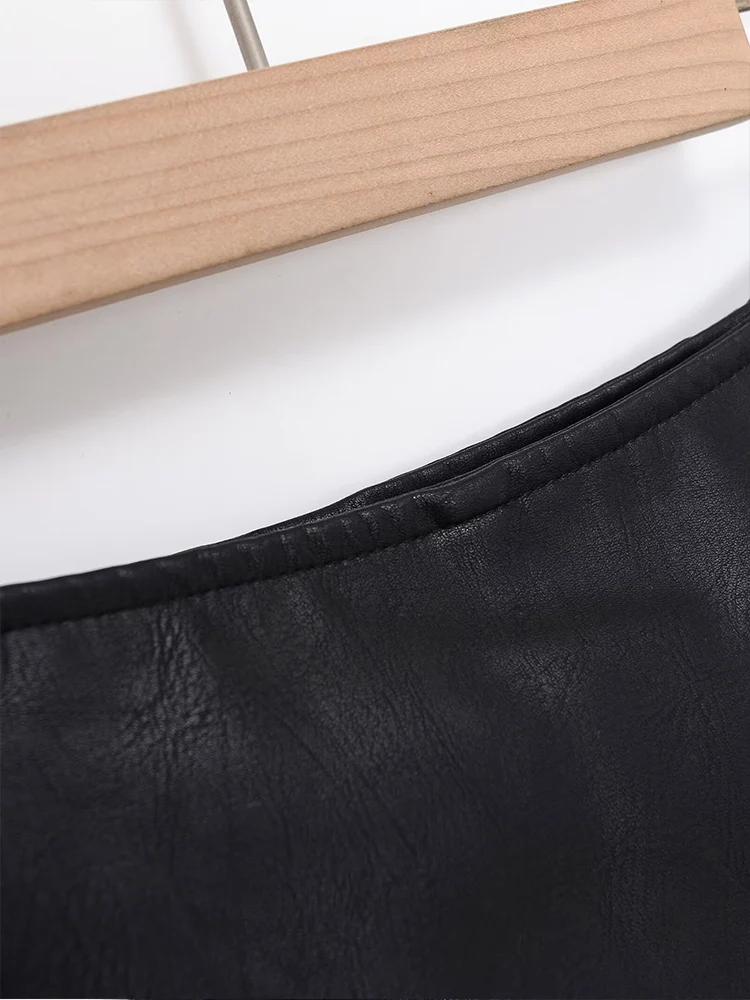 유럽 스타일 신상 여성 패션 다용도 심플 단색 인조 가죽 치마바지