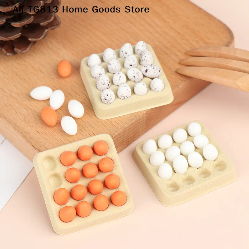 

[TG813]1:12 Dollhouse Miniature Eggs Kitchen Food Model (Tray+16Pcs Eggs) Kitchen Decor