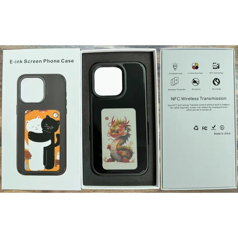 حافظة هاتف ذكية رباعية الألوان بشاشة حبر إلكترونية متوافقة مع نماذج iPhone المتعددة NFC مرآة الشاشة السلبية