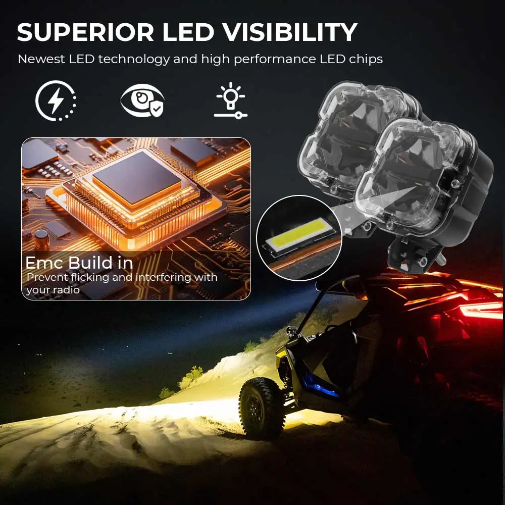 1Pair Amber DRL Extension Wire LED Work Light Bar LED Spotlight Auxiliary Light For Jeep Wrangler ATV SUV Truck Tractor Trailers