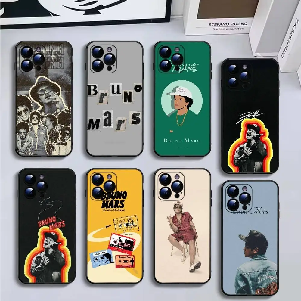 

B-Bruno Mars Phone Case For iPhone16,15,14,13,12,11 Plus,Pro Max,XS,X,XR,SE,Mini,8,7,Soft Silicone Black Cover