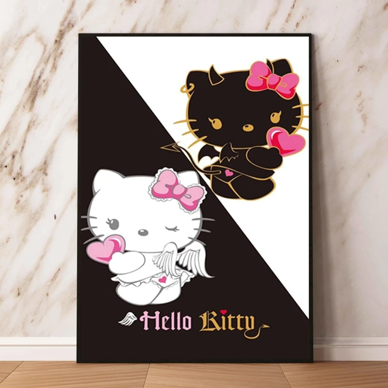 Plakat i obraz Hello Kittys niebieskie obrazy urodzinowe prezenty dekoracja pokój do domu komiksy obrazy modułowe wydruki