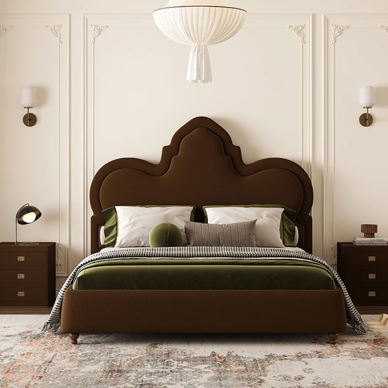 Modern minimalist master bedroom double high backrest queen bed high grade velvet