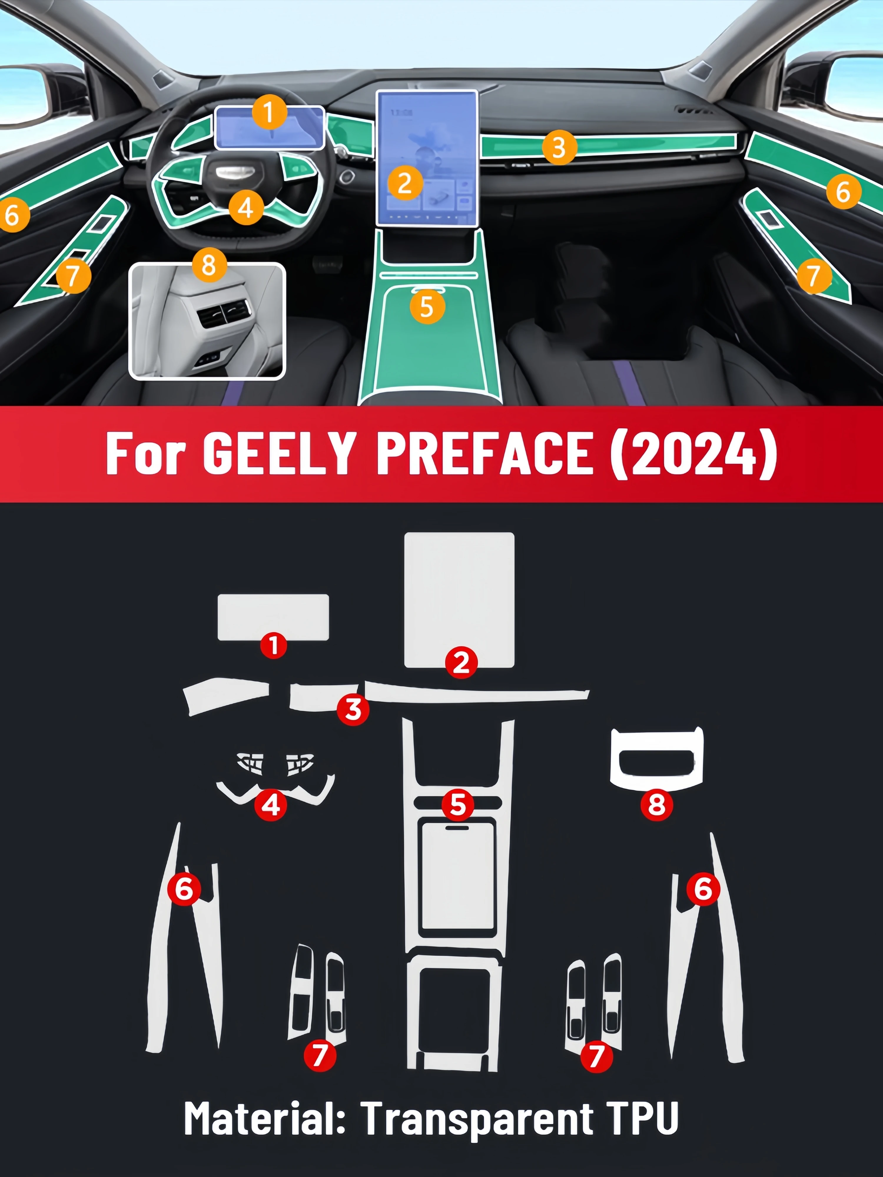 Auto Central Control Screen TPU Navigation Anti Scratch interior Protection Film GPS Navigation For GEELY PREFACE 2024 2025