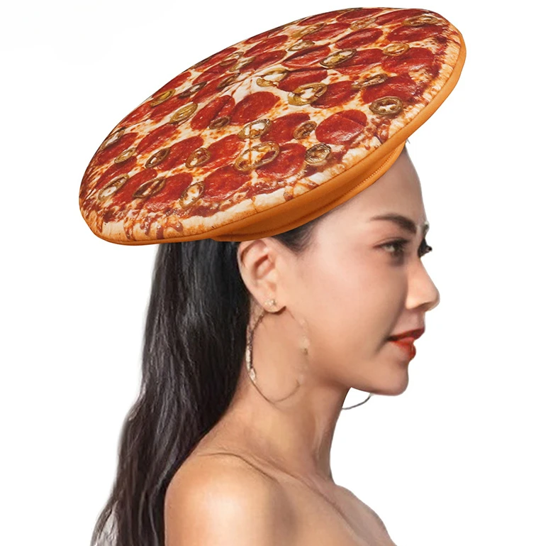 

Halloween Adult Funny Pizza Hat Cosplay Costume Role Play Party Delicious Food Carnival Digital Printed Adult Outfit Props