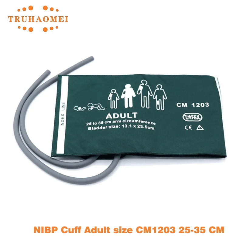 NIBP Cuff with Bladder Reusable Noninvasive Medical Grade Single Hose Or Double Tube For Patient Monitor Green Adult Size