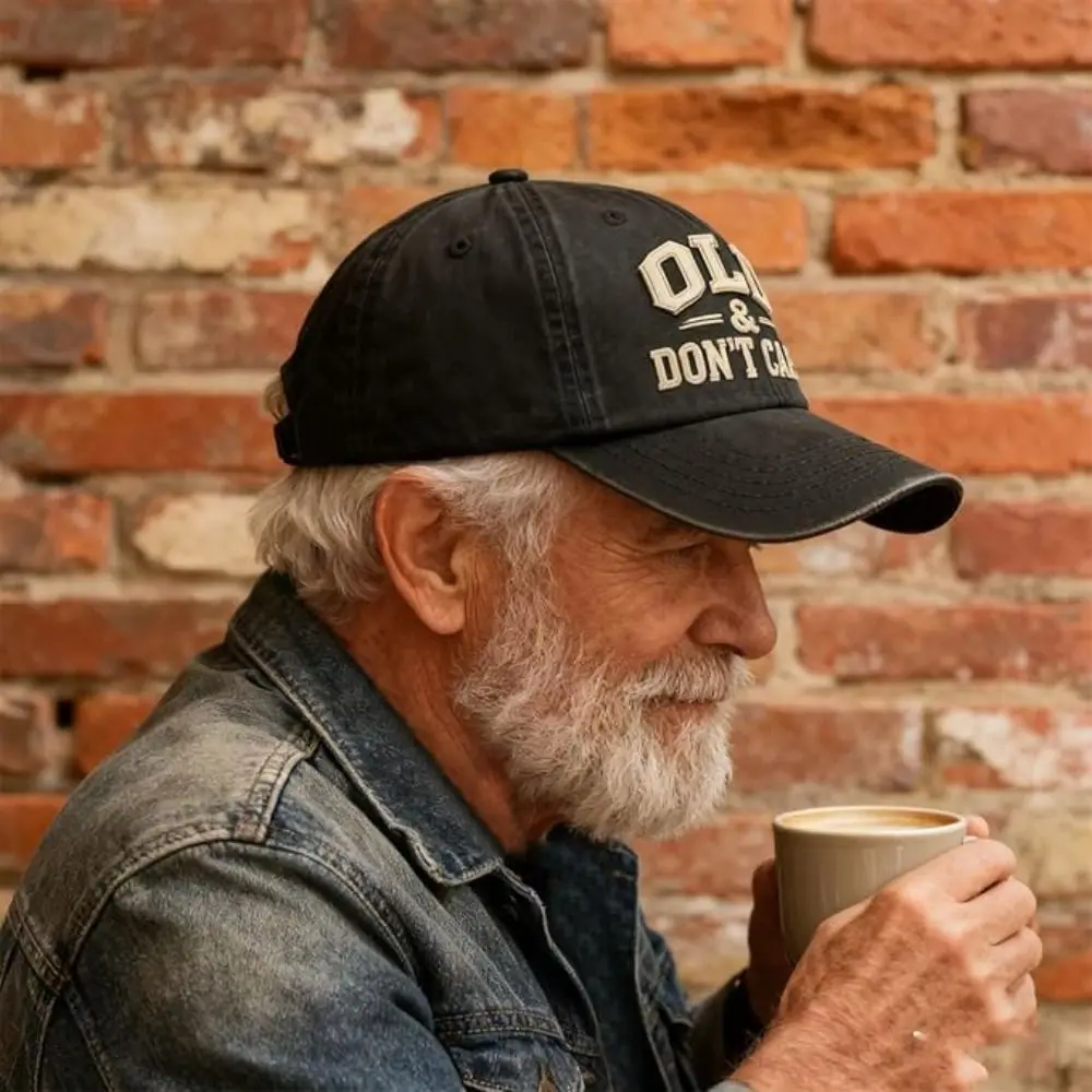 

New Design Washed Cotton Twill Unisex Hat Breathable Durable Distressed Cap Vintage OLD & DON’T CARE Embroidered Hat