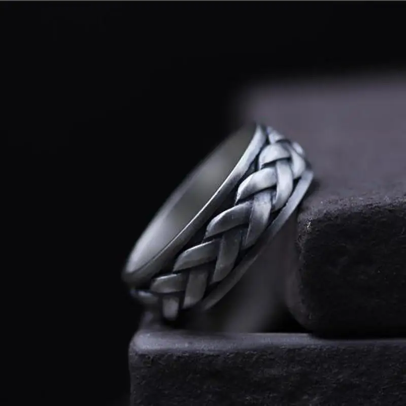 Real 925 Sterling Silver Rings For Men And Women Rotating Ring Matte Braided Type Twisted Rope Retro Antique Style