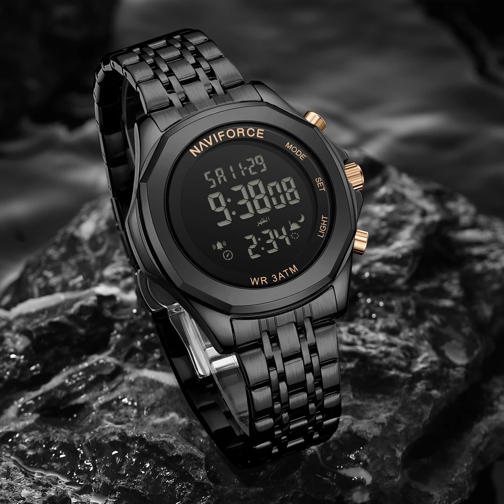 NAVIFORCE Luxury Sports Electronic Quartz Watches For Men Dual Time Display LED Luminous With Digital Week Date Function