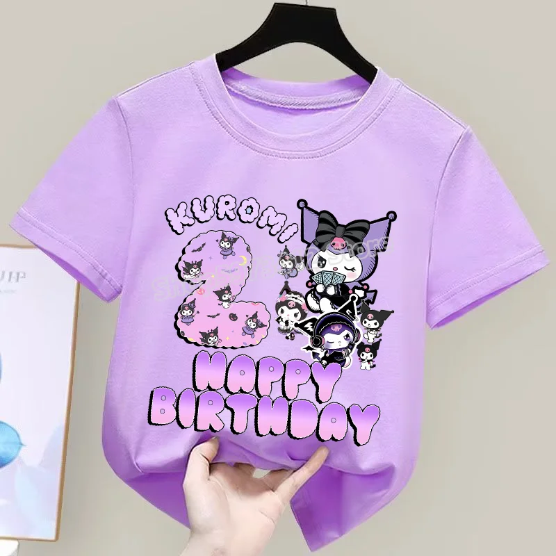 Kuromi T-shirt Birthday Number 1-10 Kawaii T Shirt Anime Manga Cartoons Children Casual Clothes T Shirts Kids Girl Boy Tops Gift