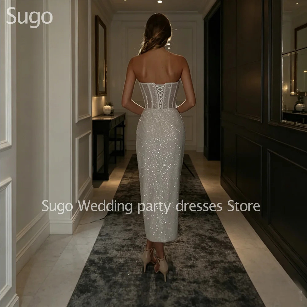 Customized New In Sparkle Midi Wedding Dresses Sleeveless Tea-Length Mermaid Brides Dress Women Vestidos De Novias Gowns 2026