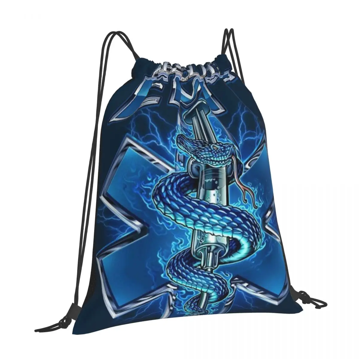 Custom Name Waterproof Outdoor Beach Swimming Sports Drawstring Backpack E-Emt-Star-Of-Life Organizer Gym Storage Bag