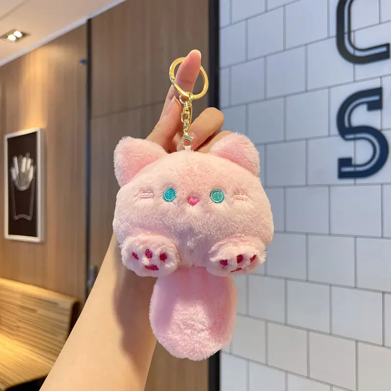 Adorável brinquedo de chaveiro de pelúcia de gato, pingente de chaveiro para bolsa mochila bagagem coleira de animal de estimação, presente de boneca bonito para estudantes meninas mulheres