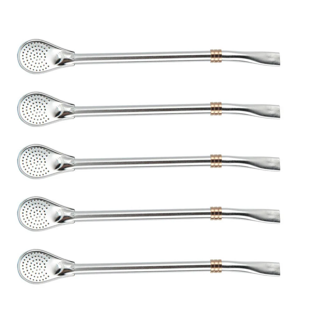 

5 Pcs Stainless Steel Mixing Spoon Tea Strainers Straw Stirring Spoons 304 Matcha Filter with