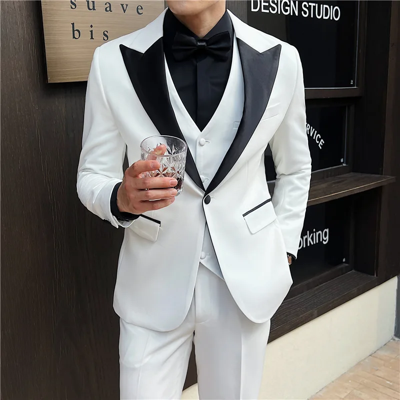 Europe and The United States Autumn New Fashion Men's Suit Three-piece Suit Advanced Color Matching Slim Wedding Reception Set.