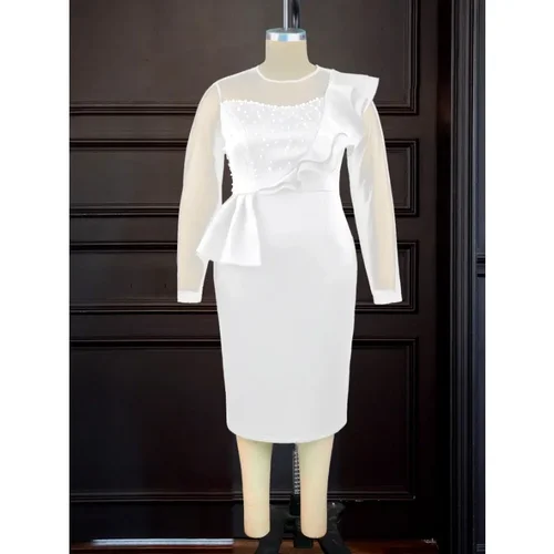 Imagen 2 del producto Vestido de fiesta personalizado con cuentas para mujer, vestidos transparentes de manga larga con peplum ajustados, vestidos formales de noche para celebrar ocasiones de graduación, moda 2025