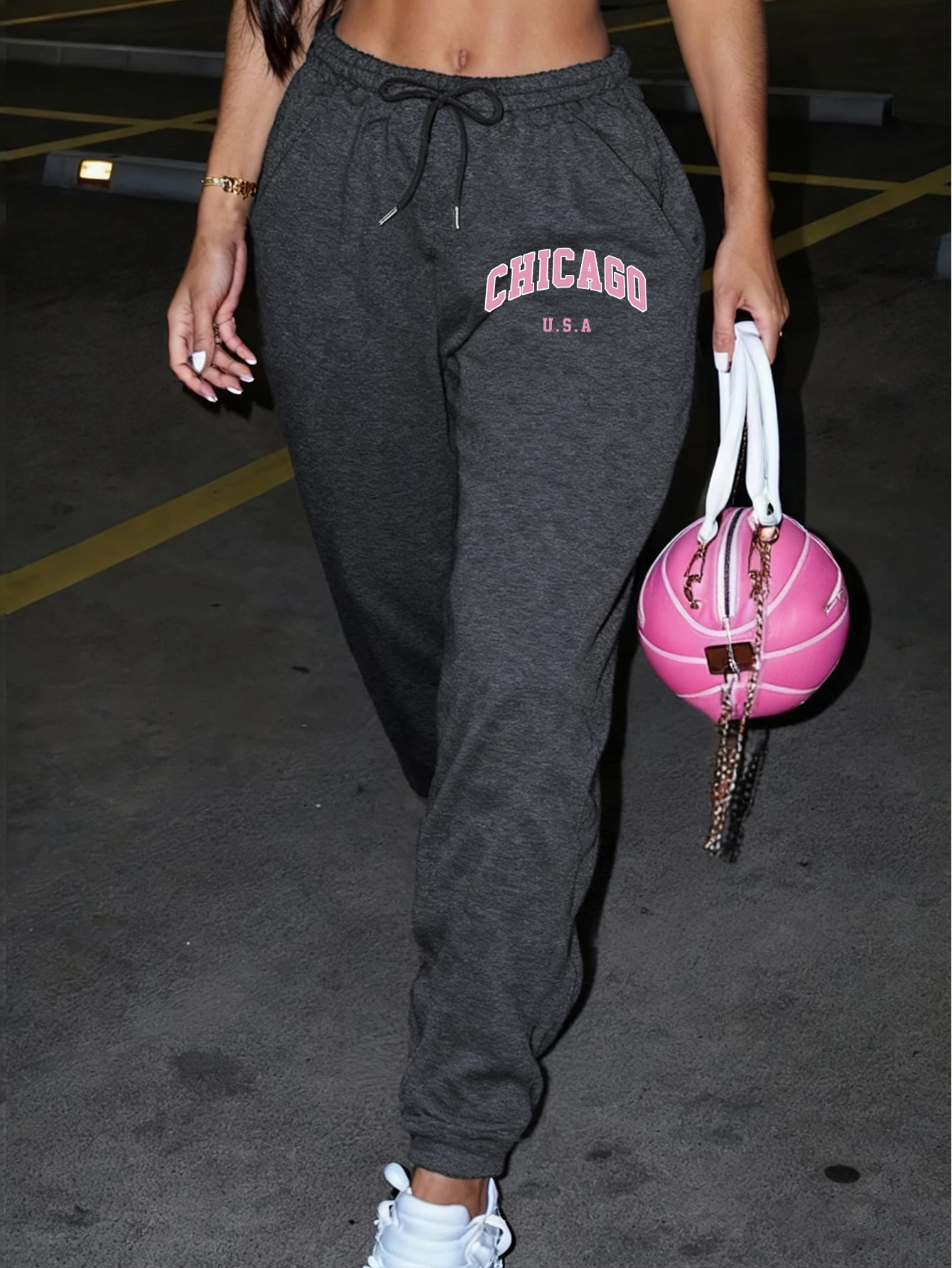 Chicago Usa Brief Gedruckt Frau Sweatpant Tasche Warme Jogger Fleece Mode Hosen Bequeme Hip Hop Weibliche Sportpants