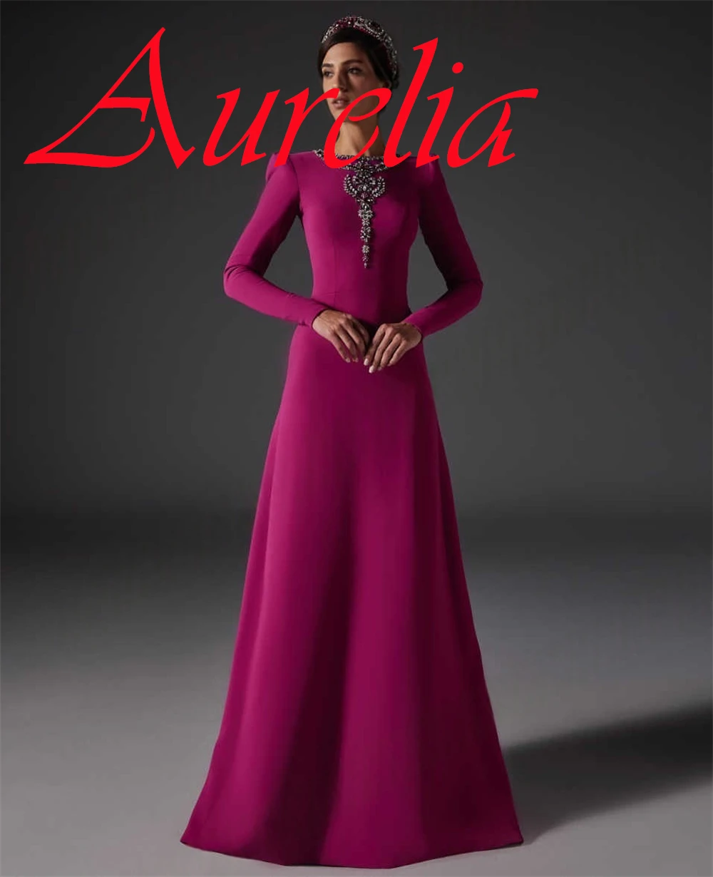 Robe de soirée en jersey rose, personnalisée, de haute qualité, col rond, manches longues, robe de Cocktail, classique, fermeture éclair au dos, robe de soirée