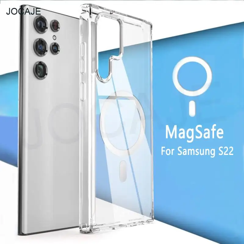 For Magsafe Magnet Wireless Charger phone case for Samsung S22 S21 S23 Ultra Hard acrylic clear cover for Galaxy note 20 Ultra