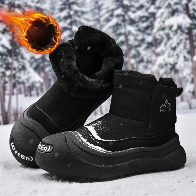 

Mens Snow Boots Winter Warm Plush Ankle Boots Fashion Slip Ons Cotton Shoes for Men Outdoor Anti-slippery Waterproof Sneakers