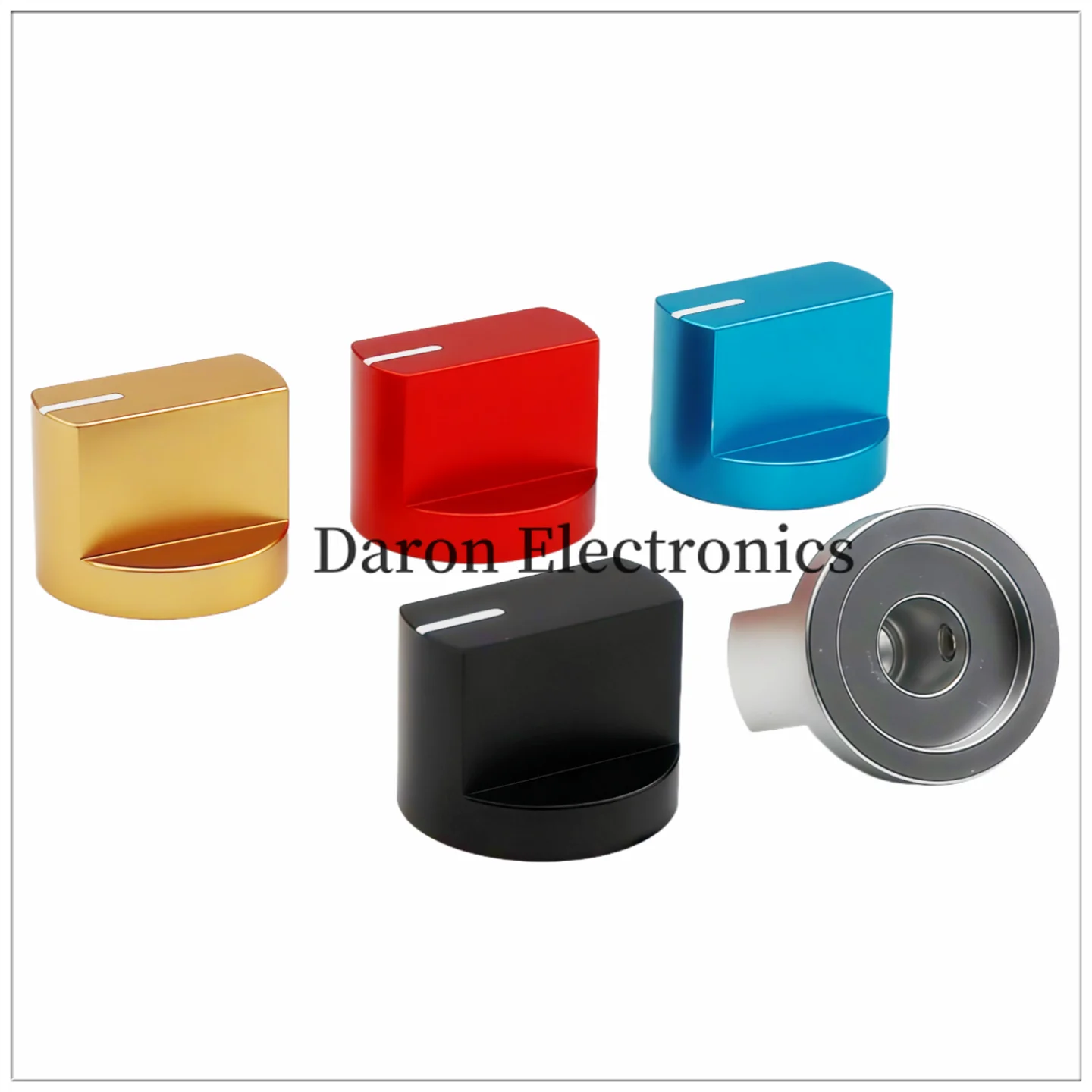 Rotating switch cap made of 19*14.5 aluminum alloy, with a round hole of 6mm on the side, fixed by side screws